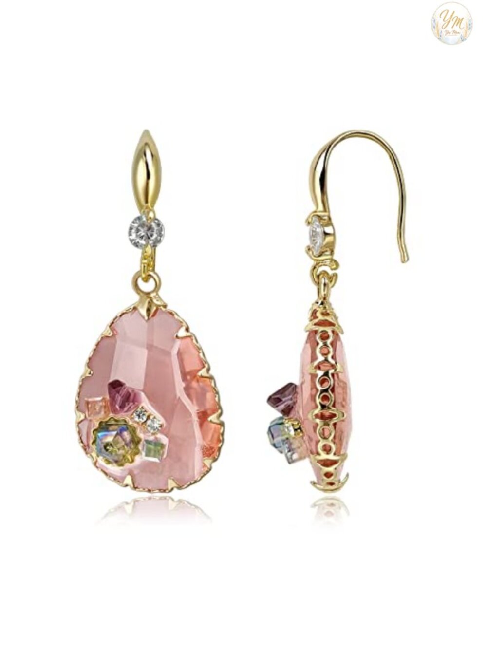 Crystal Teardrop Dangle Earrings 14K Gold Plated French Wire Women